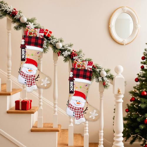 DEMIUKO 3PCS Christmas Stockings with Name Tags Snowman Santa Penguin F6894