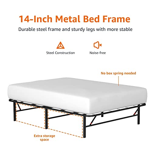 Amazon Basics Foldable Metal Bed Frame with Storage, Full Size, Black A770