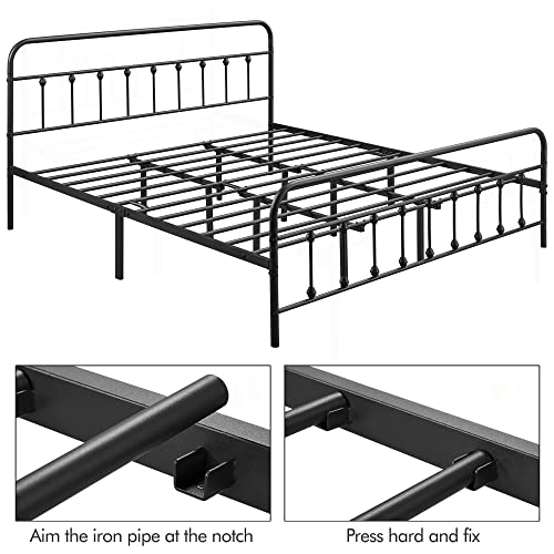 Yaheetech Classic Metal Platform Bed Frame with Victorian Headboard, Full Size Black T81083