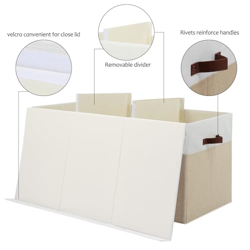 Large Toy Storage Box with Lid and Dividers for Kids, Beige and White X95078