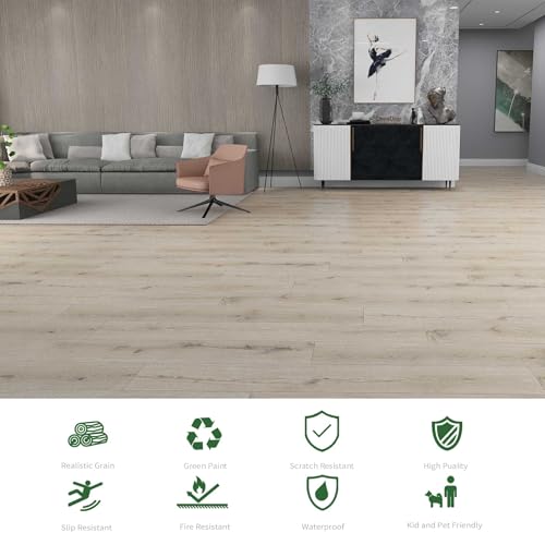 Interlocking Luxury Vinyl Flooring Wood-Look Planks SPC Rigid Core Waterproof Hickory Q852539