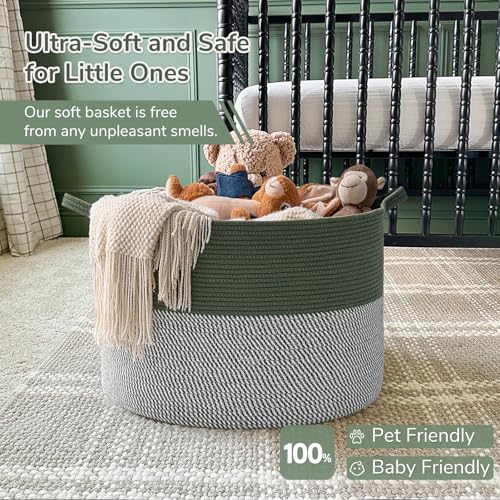 INDRESSME Large Cotton Rope Storage Basket with Handles, 90L Grey R37552