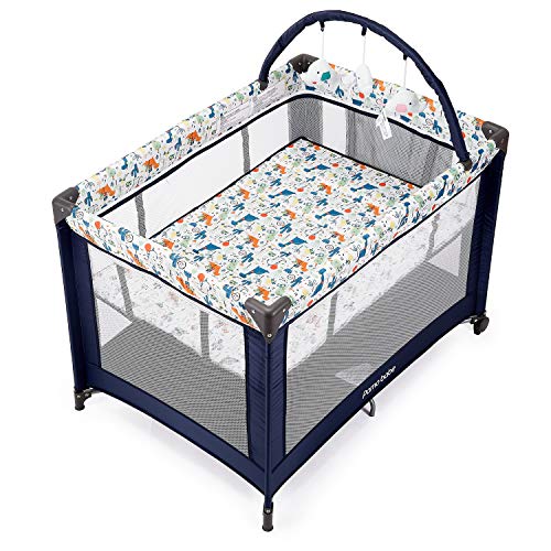 Pamo Babe Portable Playard with Padded Mat and Toy Bar, Blue H60228