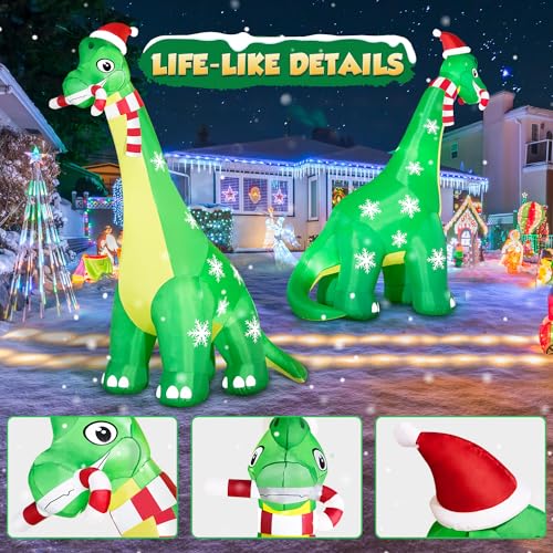 13FT Giant Dinosaur Christmas Inflatable with LED Lights and Candy Cane Santa Hat B668