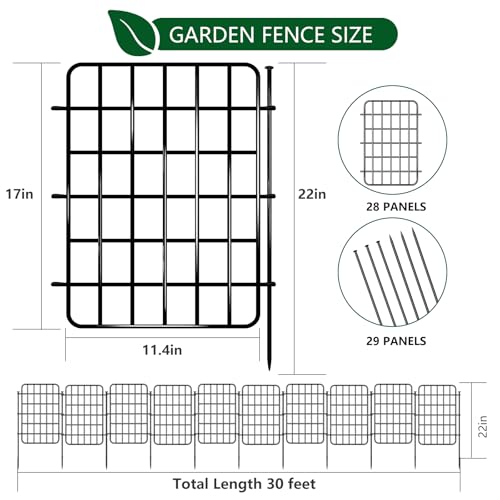 30ft x 17in Rustproof Metal Garden Fence Border with Ground Stakes Y31644