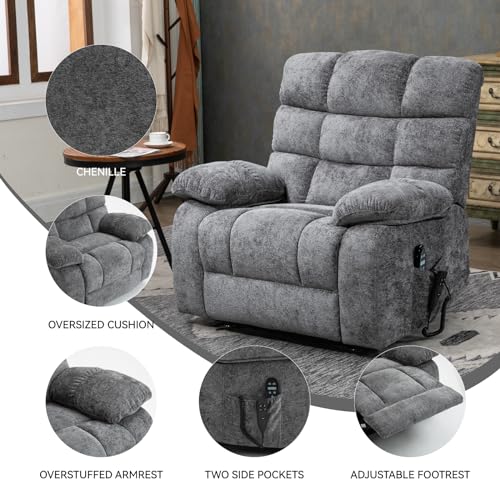 Oversized Lift Recliner Chair with Heat & Massage, Dual Motor, 350 LBS Capacity (Grey) B908754