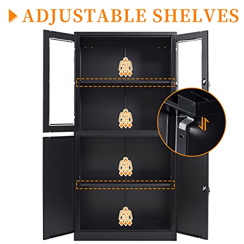 Metal Storage Cabinet with Doors and Shelves, 71" Locking Steel, White L799