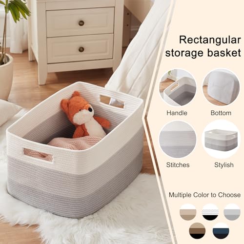 OIAHOMY Large Rectangle Woven Blanket Basket with Handle, Gradient Blue B58762