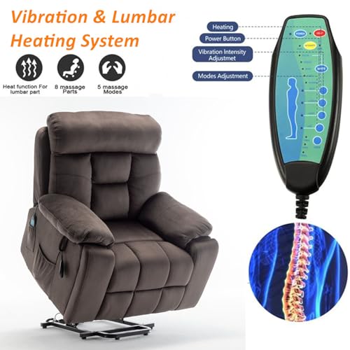 Lift Chair Recliner with Massage and Heat, Heavy Duty for Seniors, Brown V12888