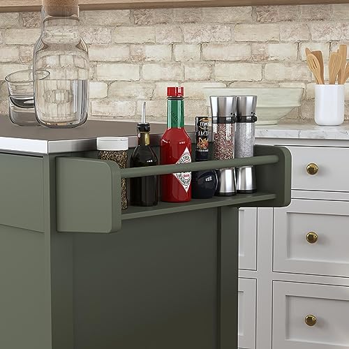 homestyles Mobile Kitchen Island Cart with Stainless Steel Top, Sage Green J6213