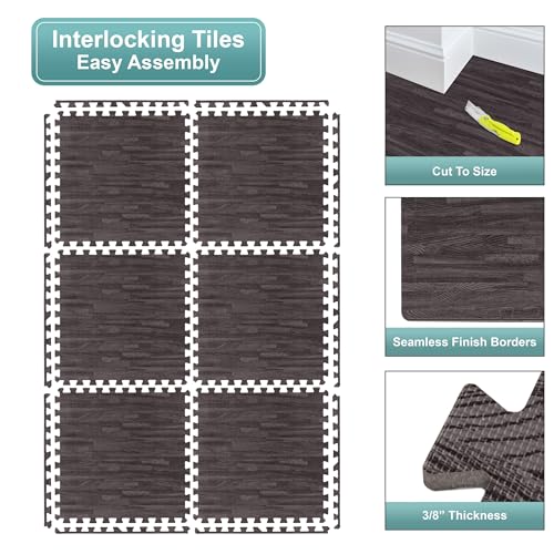 Sorbus Wood Grain EVA Interlocking Floor Mats with Borders J287