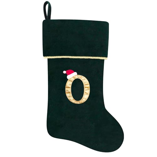 20 Inches Initial Monogram Blue Velvet Christmas Stocking with Gold Trim U394