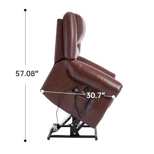 Dual Motor Power Lift Recliner Chair with Massage and Heat, Faux Leather, Brown V8458