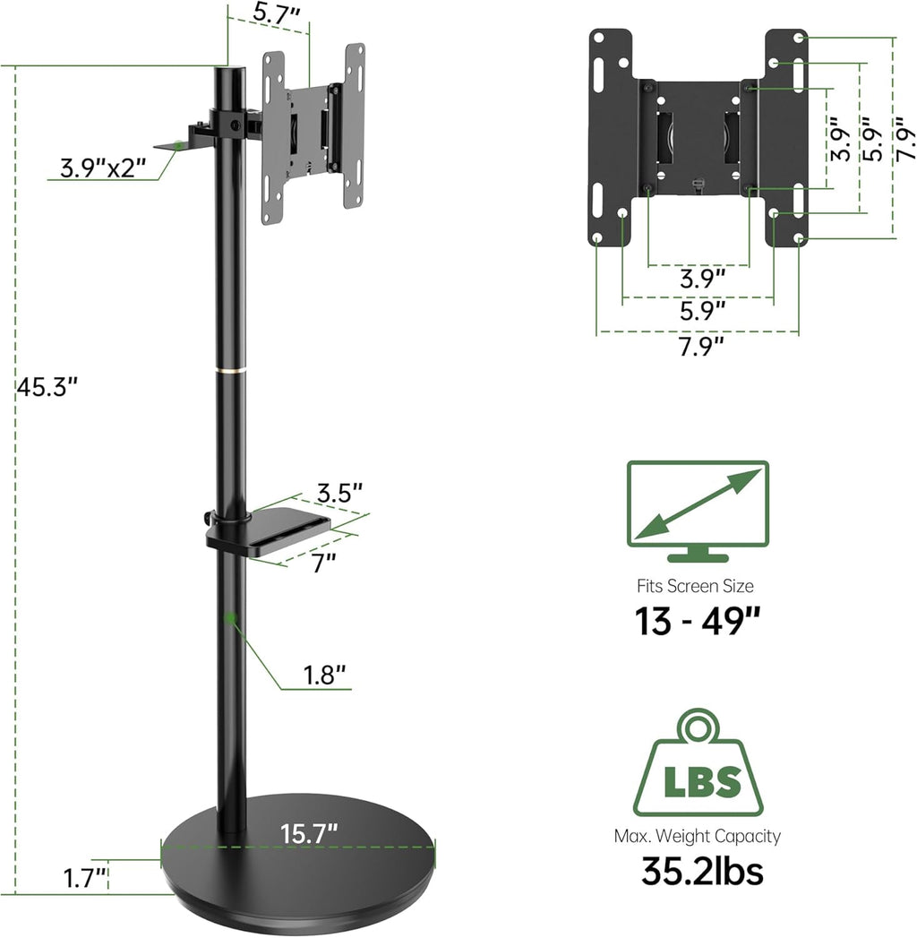 Rolling TV Stand for 13-49 Inch Screens, Height Adjustable, Black I6453