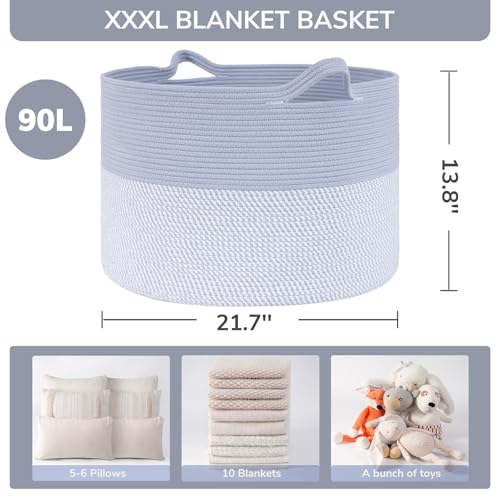 INDRESSME Large Cotton Rope Storage Basket with Handles, 90L Grey R37552