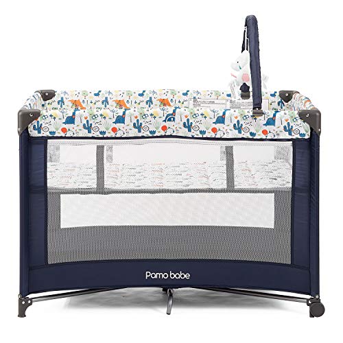 Pamo Babe Portable Playard with Padded Mat and Toy Bar, Blue H60228