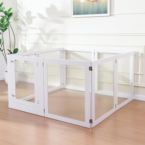 Heavy Duty Clear Acrylic Dog Playpen with Metal Frame, 6 Panels with Door I91403