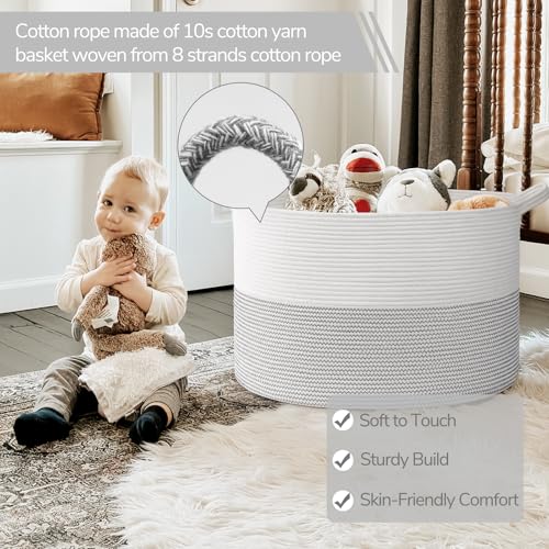 INDRESSME Large Cotton Rope Storage Basket with Handles, 90L Grey R37552