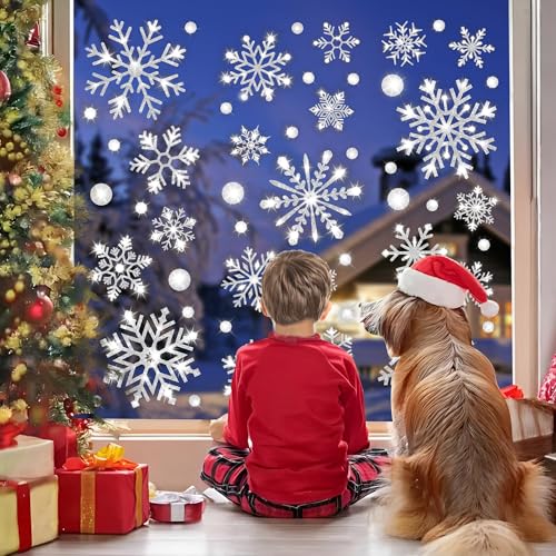 Extra Large Glitter Snowflake Window Clings Christmas White Window Decals L83083
