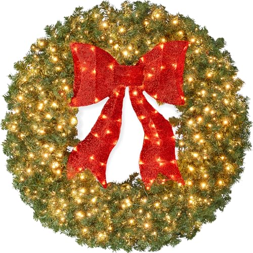 Best Choice Products 36in Pre-Lit Fir Christmas Wreath with Red Lighted Bow M107412