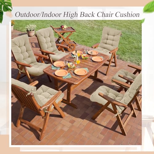 Juexica 4 Sets Outdoor Patio Chair Cushions High Back Tufted Beige D1688
