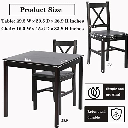 3 Piece Wooden Kitchen Table Set for 2, Brown Y10319