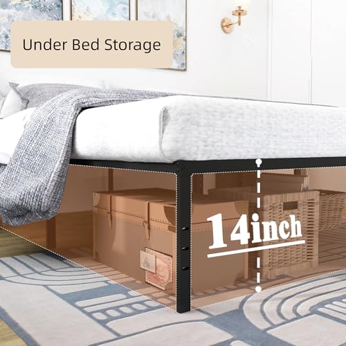 Full Size Metal Platform Bed Frame with Headboard, Black U138819