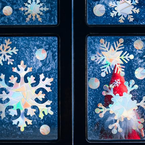 76 Pcs Extra Large Snowflake Window Clings 9.8 Inch Winter Iridescent Window Sticker F152713