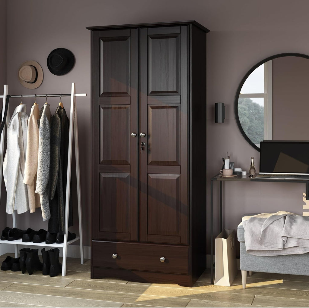 Palace Imports Solid Wood Flexible Wardrobe Armoire, Mocha Stained Mahogany Finish A4062