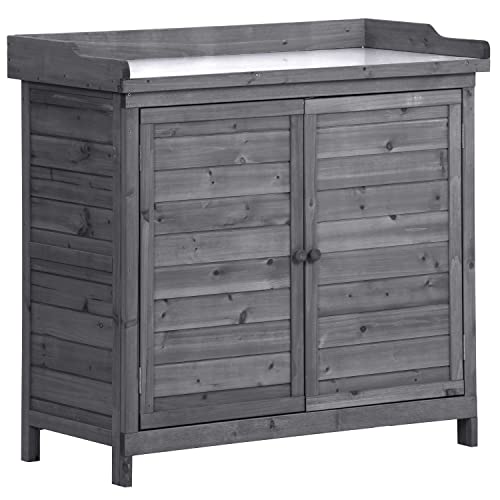 Merax 66" Outdoor Farmhouse Wooden Potting Bench Table with 2 Drawers and Cabinet, Brown U7933
