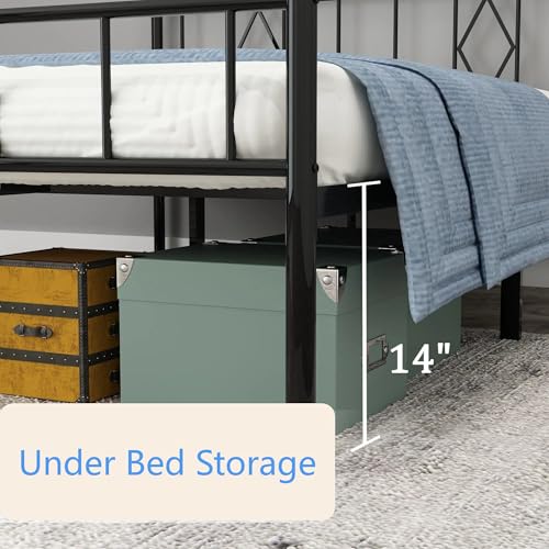 Full Size Metal Platform Bed Frame with Headboard, Black U138819