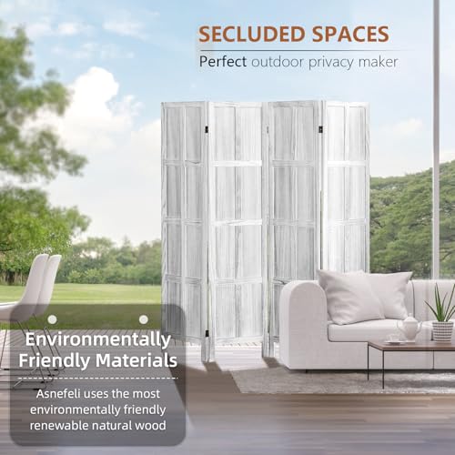 Wood Room Divider 4 Panel, 5.6 FT Tall Folding Privacy Screen, Retro White K4688