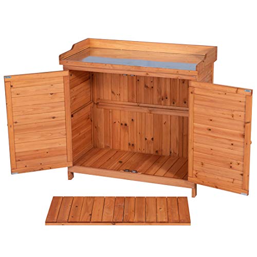Outdoor Wooden Storage Cabinet with Potting Bench, Natural F921