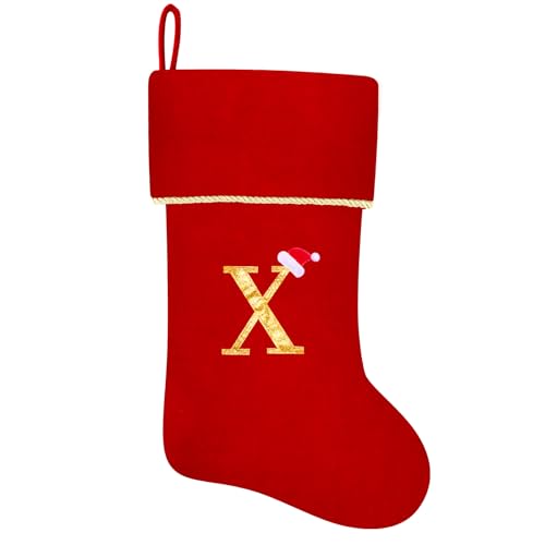 20 Inches Initial Monogram Blue Velvet Christmas Stocking with Gold Trim U394