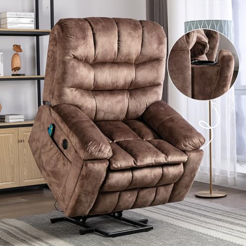 Phoenix Home Large Power Lift Recliner with Massage and Heat for Elderly, Brown O77713