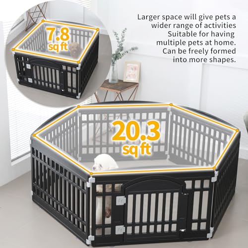 Pet Playpen for Dogs Heavy Plastic Exercise Pen Indoor Outdoor Folding Cage 6 Panels White L83956