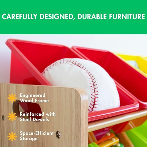 Humble Crew Kids Toy Storage Organizer with 12 Plastic Bins, Grey/White O74556