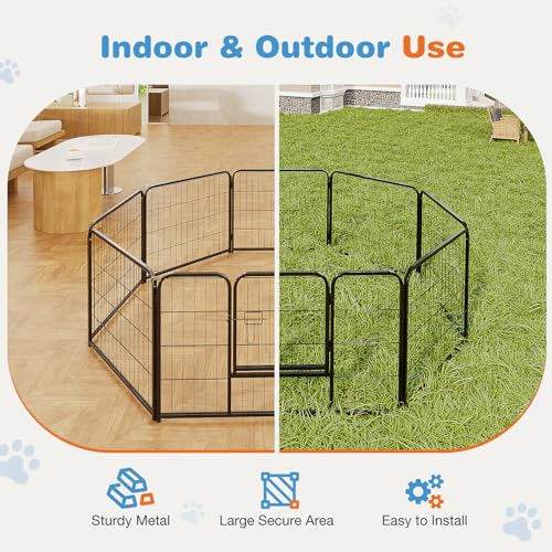 Sweetcrispy Dog Playpen Indoor - 8 Panel Metal Pet Fence with Doors for Small/Medium Pets R262216