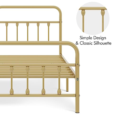 Yaheetech Classic Metal Platform Bed Frame with Victorian Headboard, Full Size Black T81083