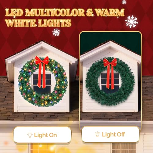 VINGLI 48 Inch Pre-lit Artificial Christmas Wreath with 150 LED Lights T885