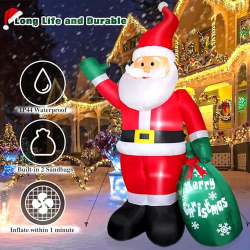 8 FT Christmas Inflatable Santa Claus with Gift Bag and LED Lights for Yard Outdoor Decor M3530