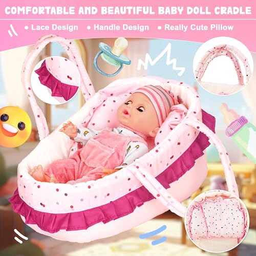 14 Inch Baby Doll Set with Carrier Bassinet and Feeding Accessories D626