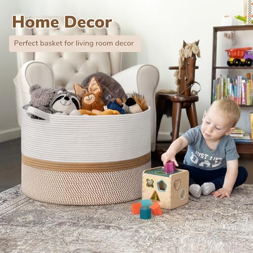 INDRESSME Large Cotton Rope Storage Basket with Handles, 90L Grey R37552