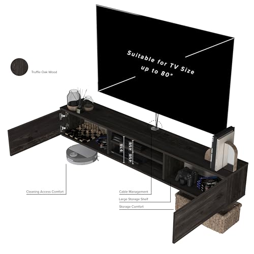 Atelier Mobili Floating TV Stand for 75 inch TV, Wall Mounted, Black Oak D599620
