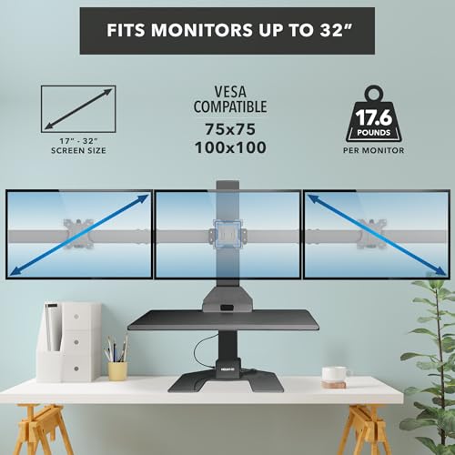 Mount-It! Electric Standing Desk Converter - Motorized Sit-Stand Desk Riser with Monitor Mount, 32" V46023