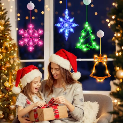 5Pack Christmas Window Lights Snowflake LED with Timer Battery Powered U214