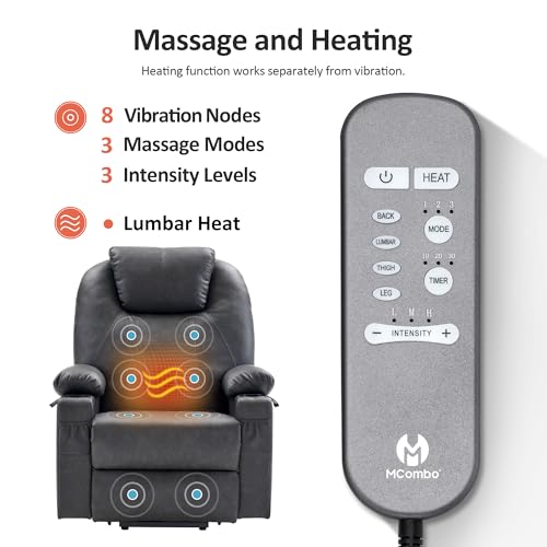 MCombo Power Lift Recliner Chair for Elderly with Heat and Massage, Faux Leather, Black V60394