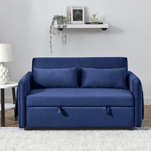 Velvet Pull Out Sofa Bed with Reclining Backrest, Black M434