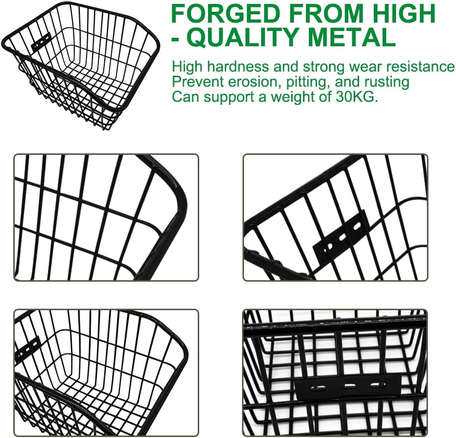 Rear Bike Basket, Waterproof Metal Wire with Reflective Cover, Large Capacity, Fits Most Rear Racks C726