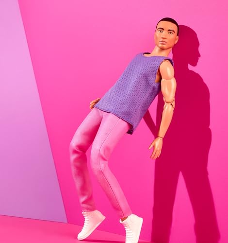 Barbie Looks Ken Fashion Doll with Black Hair in Purple Mesh Top & Pink Trousers S352505